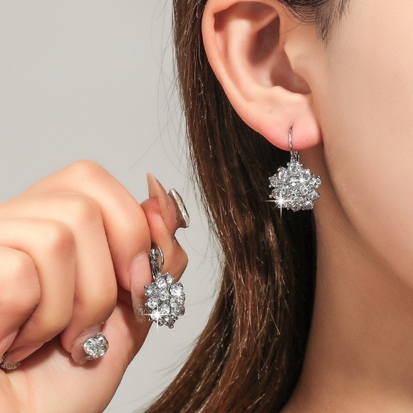 Any 2/$20! Sparkling Silver Crystal Cluster Lever Back Earrings - Picture 2 of 6